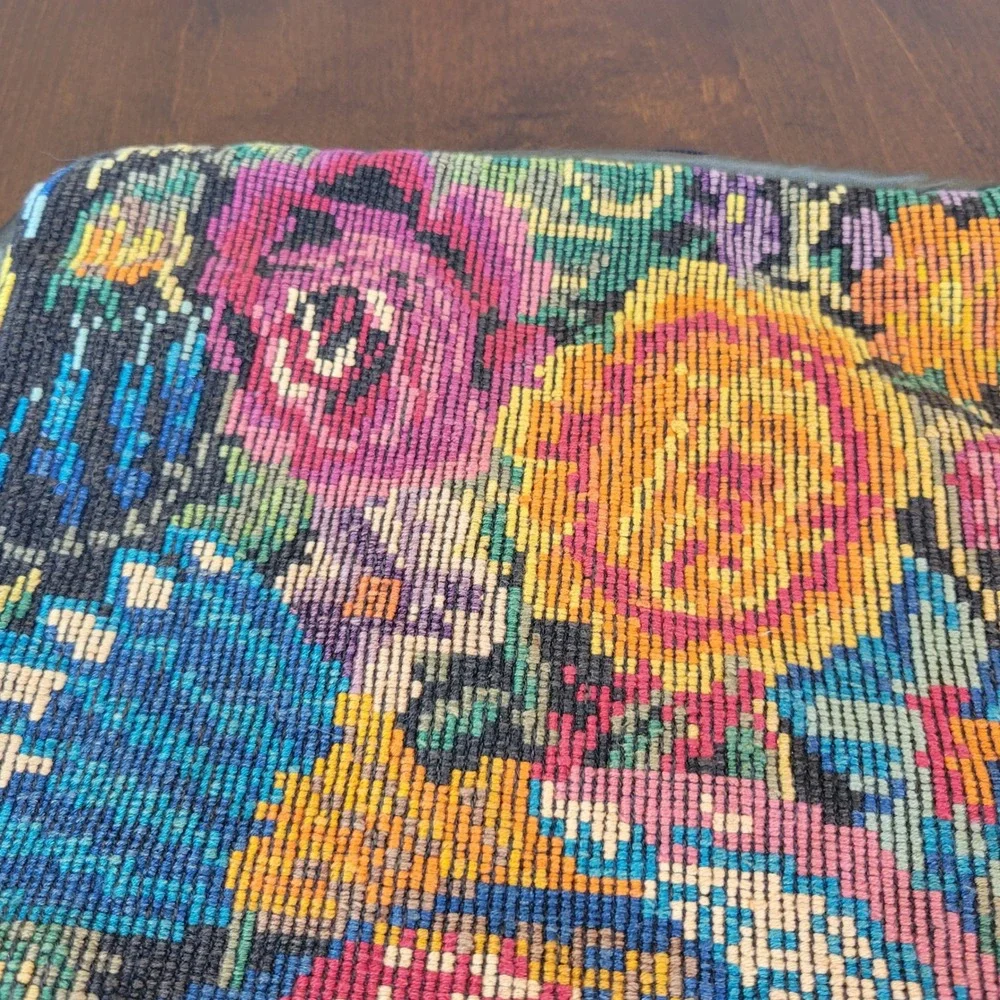 Vintage Needlepoint Floral Tapestry Lumbar Pillow Cover Multicolor Roses 23x9